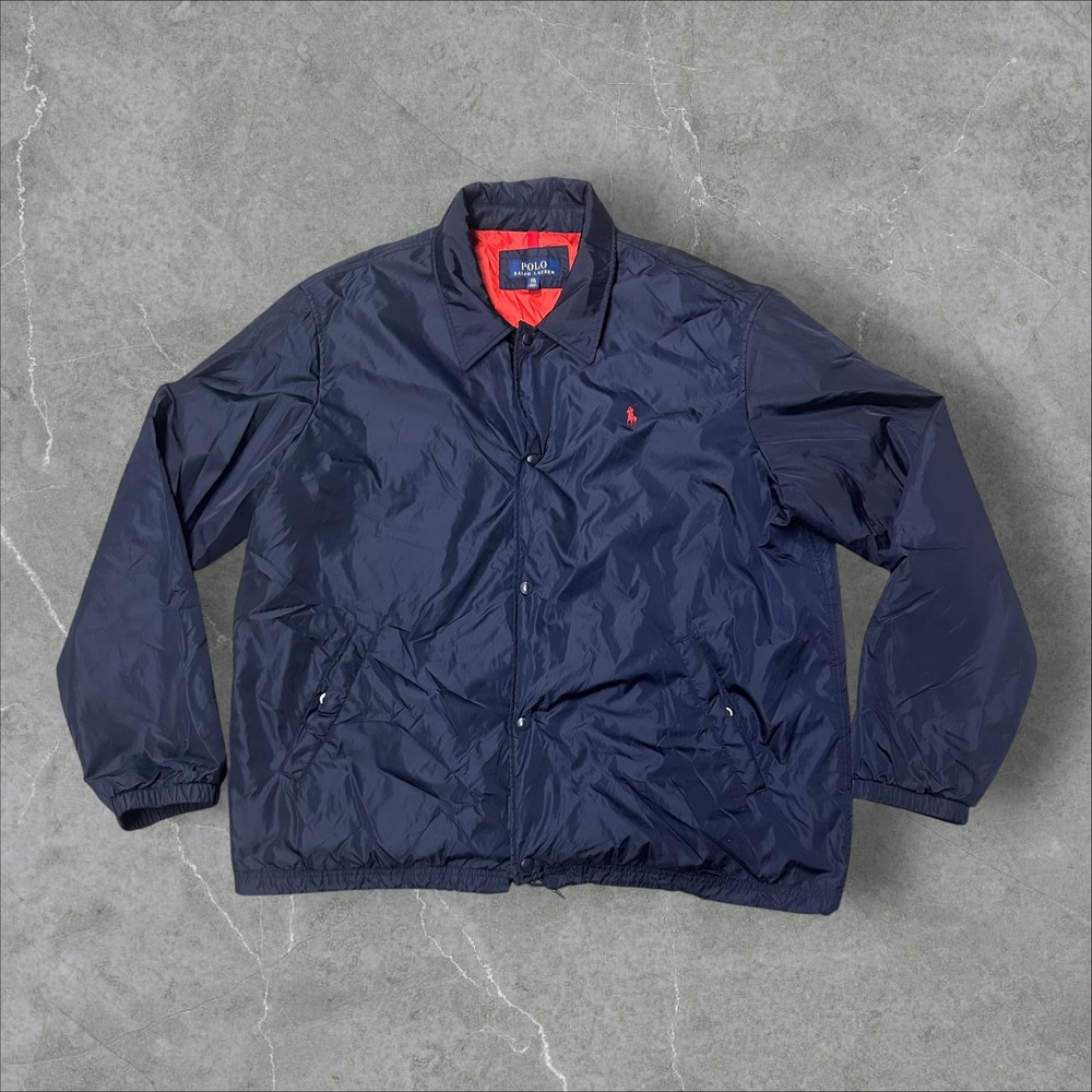 Polo Ralph Lauren Coaches Jacket Mens XXL Navy Blue Script Back Logo Windbreaker